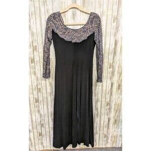 Blushe By Spiegel Whimsigoth Black Velvet Maxi Dress Gown Mesh Shimmer Witchy 14